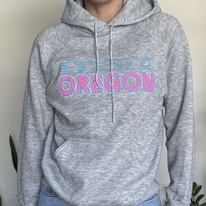Vintage Oregon Hoodie | Gray Neon Graphic Sweatshirt, Double Layered Hood USA
